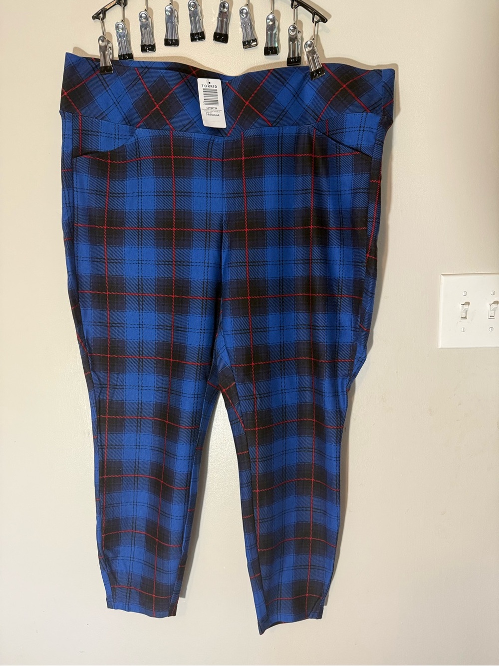 Blue Plaid woman’s Pants - Classic Stretch Trousers